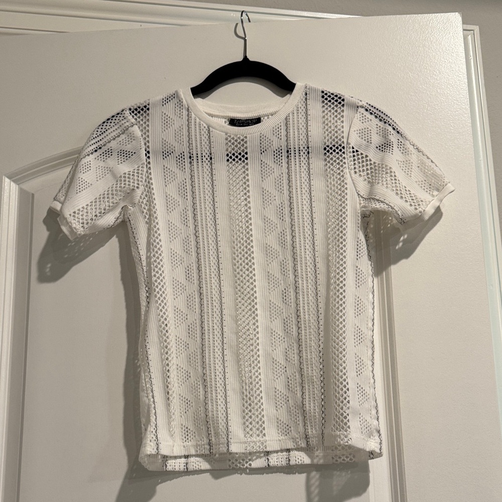 Topshop White Knit Top with Geometric Design